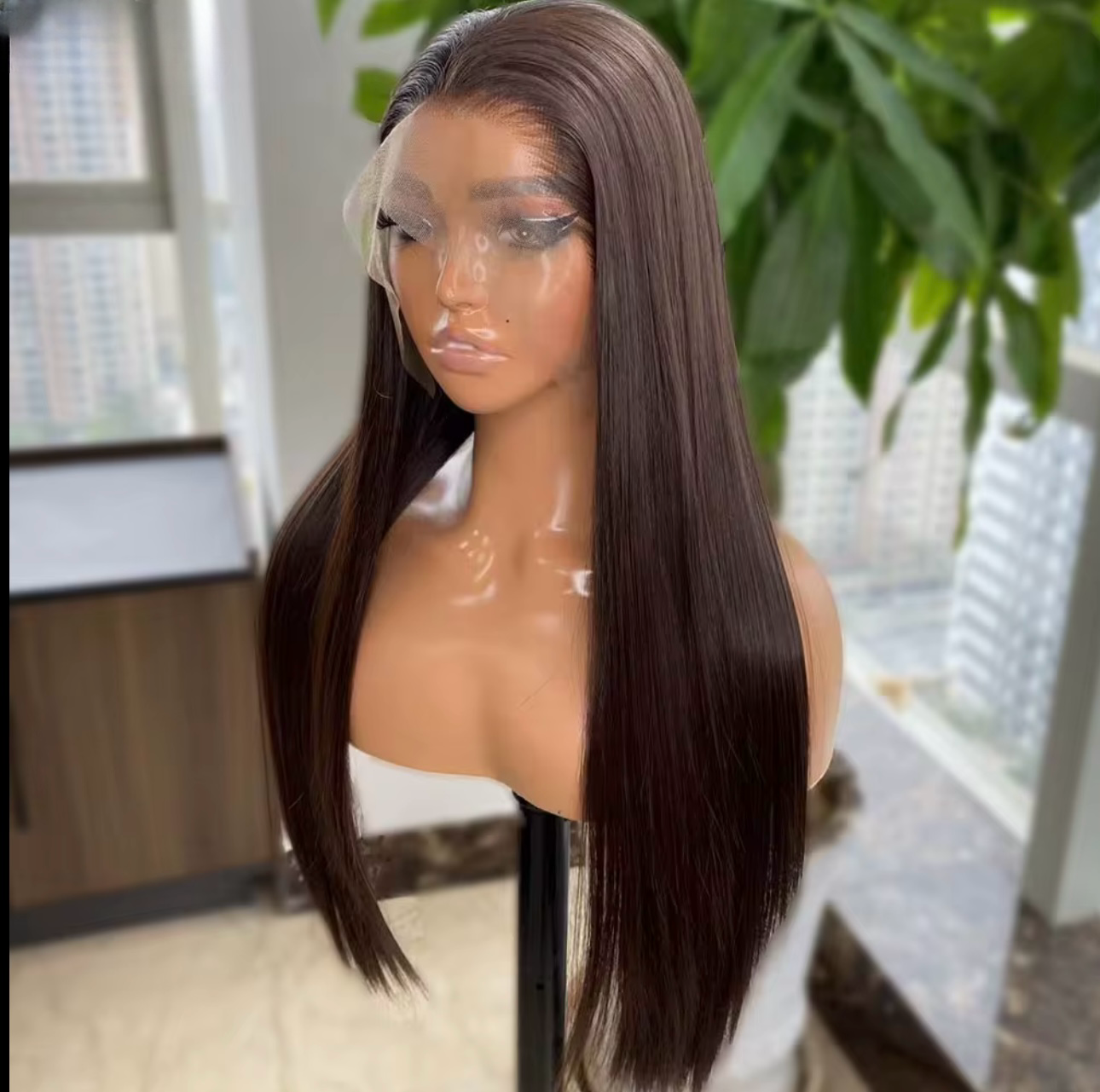 Perruque Synthétique, Haute Qualité, Lisse, Lace Frontal, 13x4, Marron