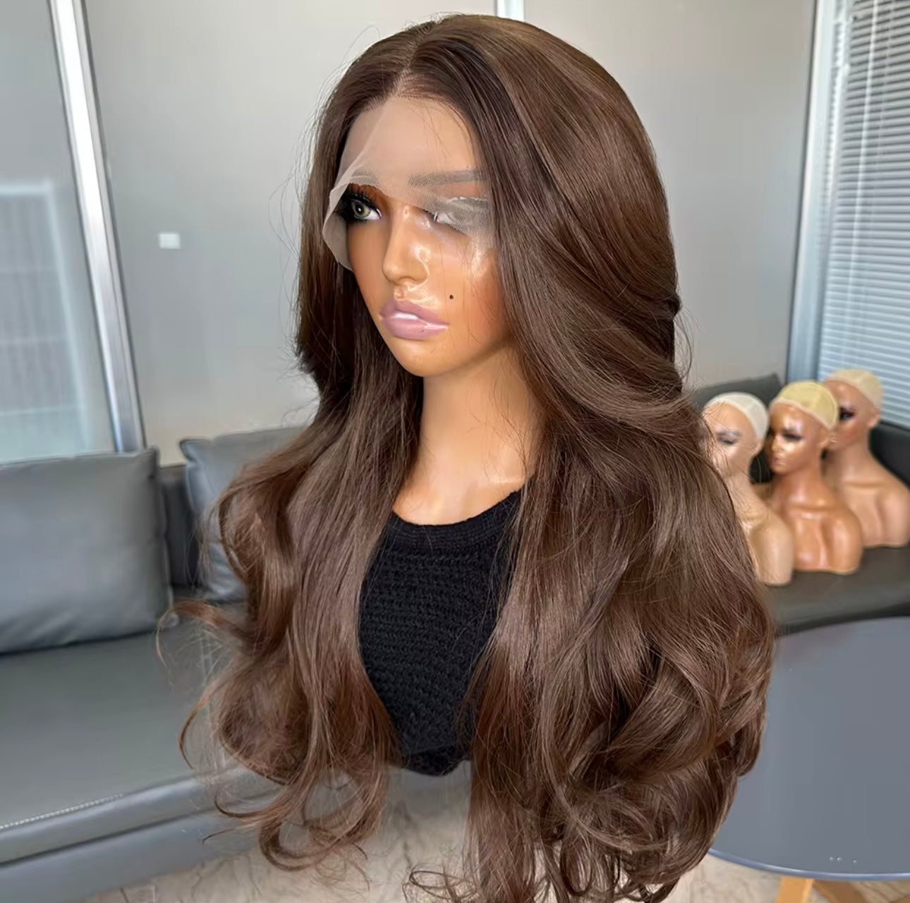 Perruque Synthétique, Haute Qualité, Marron Chocolat, Lace Frontal, 13x4