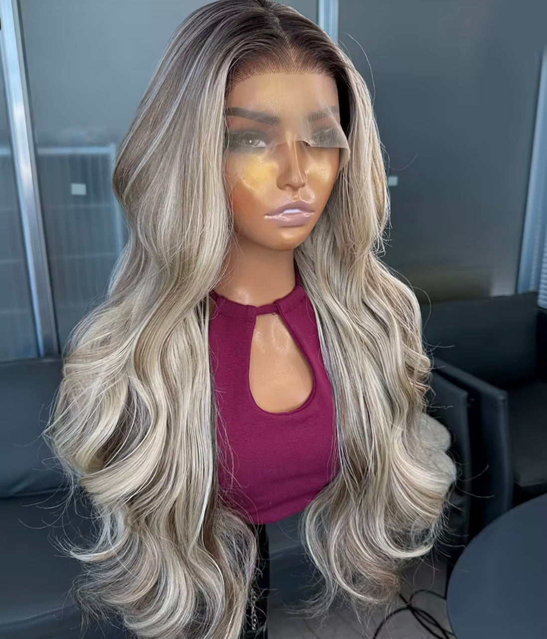 Perruque Synthétique, Haute Qualité, Coueour Blond Cendrée, Lace frontal 13x4