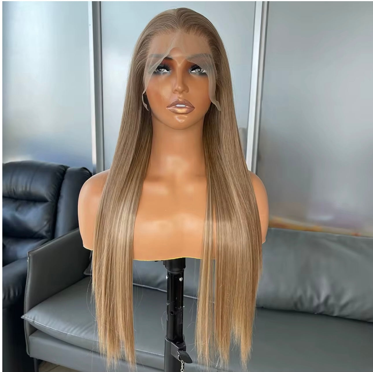 Perruque Synthétique, Blonde cendrée, Lace frontal, 13x4