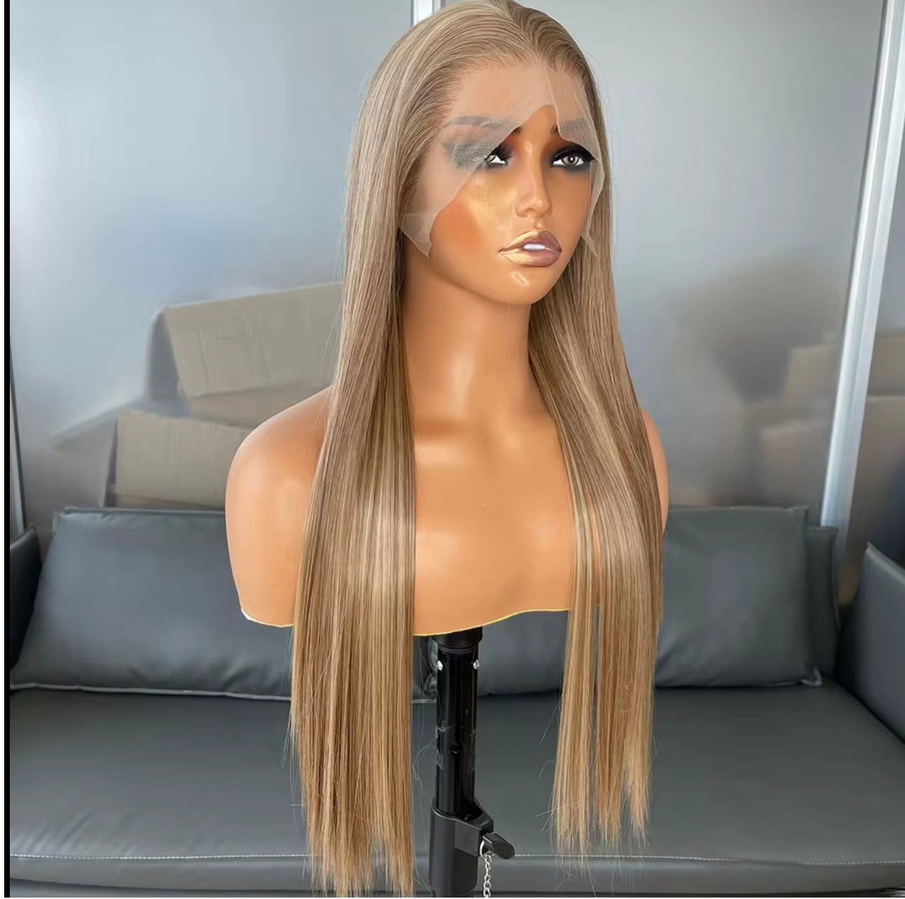 Perruque Synthétique, Blonde cendrée, Lace frontal, 13x4
