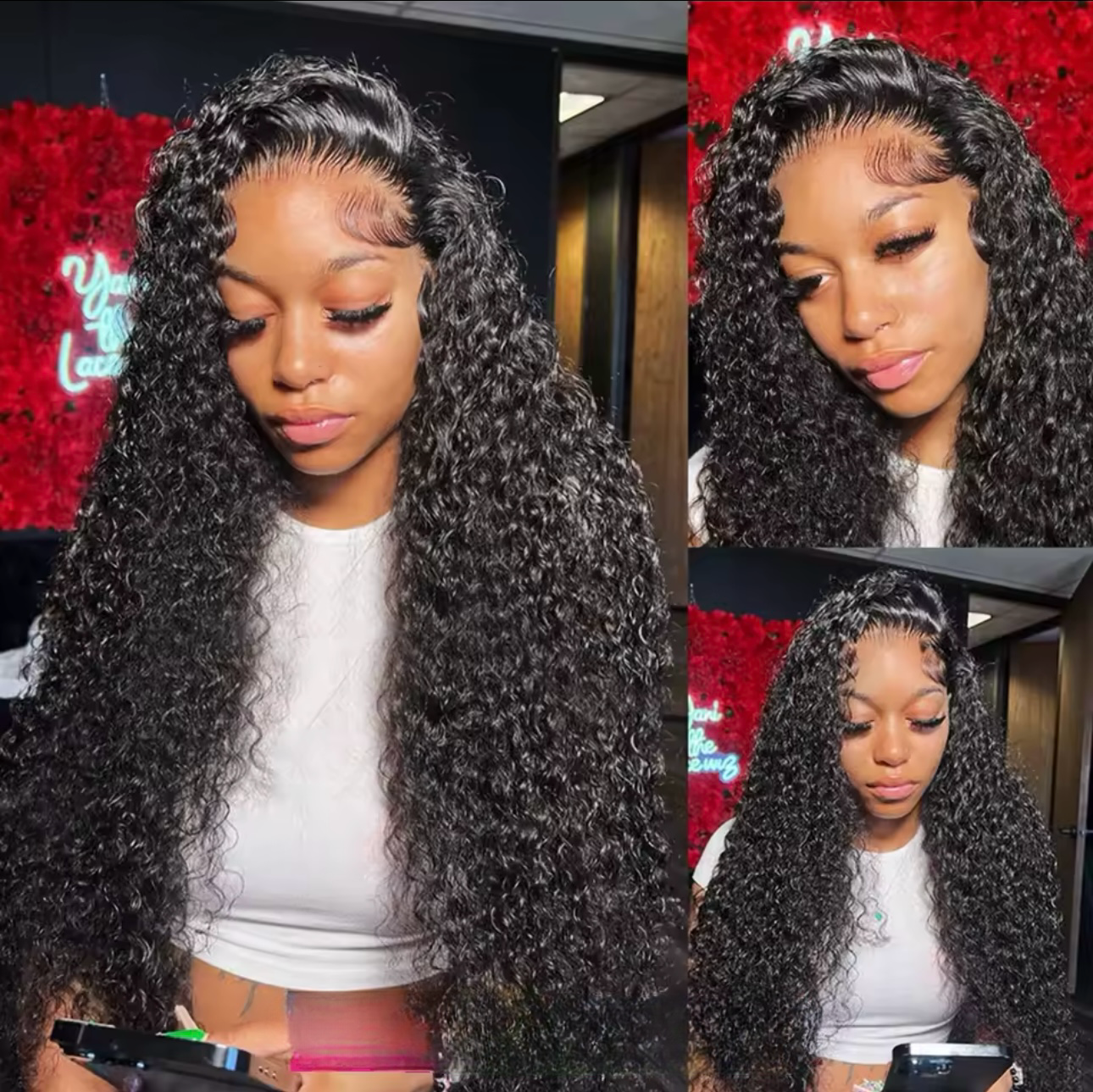 Perruque Deep Wave, Curl, Lace frontal, brésilienne, 180%