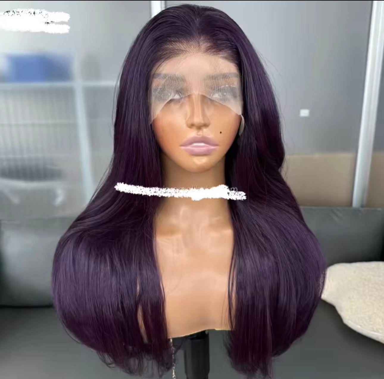 Perruque Synthétique, Couleur Aubergine, Lace frontal, 13x4